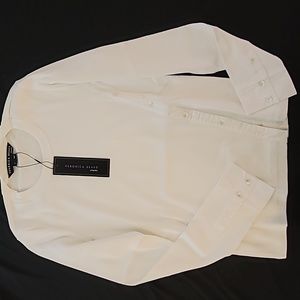 NWT VERONICA BEARD HILLLIE ASSYMETRIC RIBBON BUTTON SHIRT WHITE  COTTON